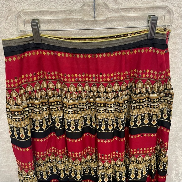 Patchington India style boho tiered skirt red gold women’s size 10 sequins - Picture 7 of 8